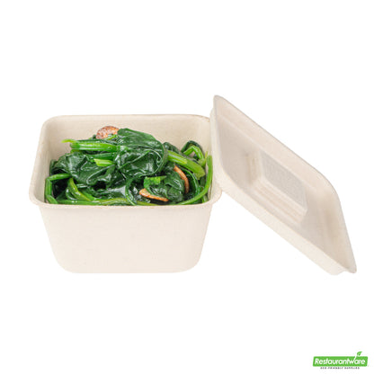 Wholesale Restaurantware Pulp Tek Square Natural Sugarcane / Bagasse Flat Lid - Fits 9 oz Bowl- Bulk