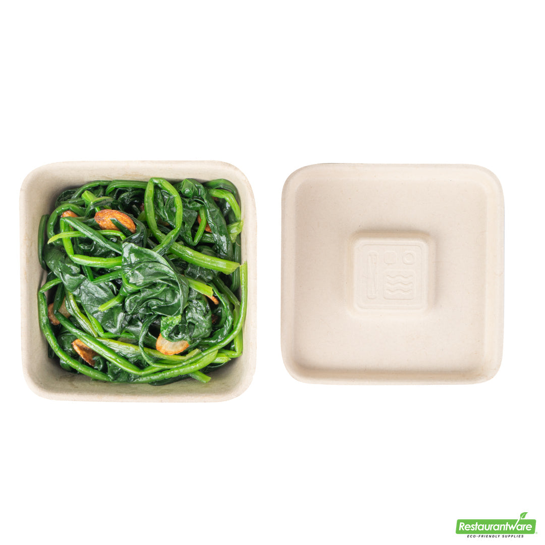 Wholesale Restaurantware Pulp Tek Square Natural Sugarcane / Bagasse Flat Lid - Fits 9 oz Bowl- Bulk