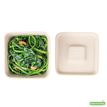 Wholesale Restaurantware Pulp Tek Square Natural Sugarcane / Bagasse Flat Lid - Fits 9 oz Bowl- Bulk