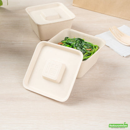 Wholesale Restaurantware Pulp Tek Square Natural Sugarcane / Bagasse Flat Lid - Fits 9 oz Bowl- Bulk