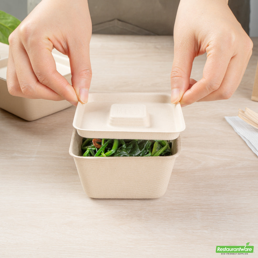 Wholesale Restaurantware Pulp Tek Square Natural Sugarcane / Bagasse Flat Lid - Fits 9 oz Bowl- Bulk