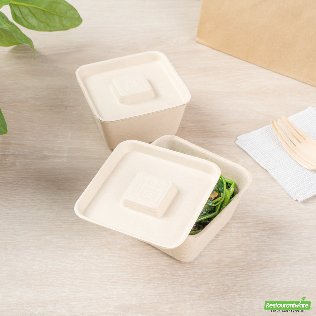 Wholesale Restaurantware Pulp Tek Square Natural Sugarcane / Bagasse Flat Lid - Fits 9 oz Bowl- Bulk