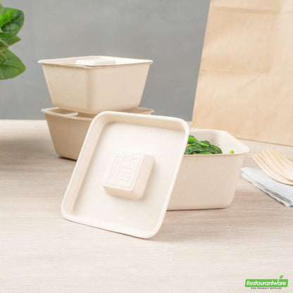 Wholesale Restaurantware Pulp Tek Square Natural Sugarcane / Bagasse Flat Lid - Fits 9 oz Bowl- Bulk