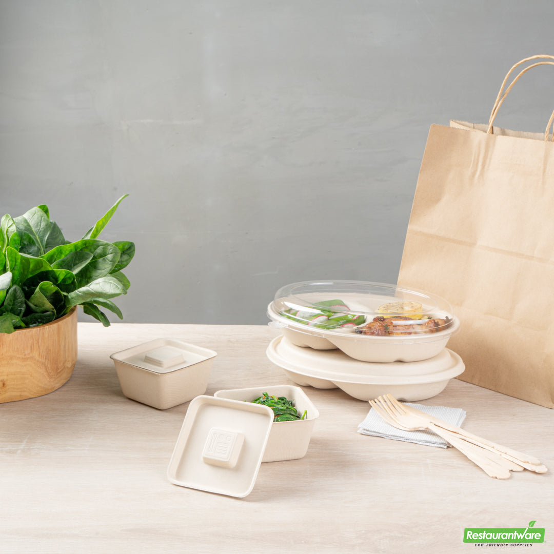 Wholesale Restaurantware Pulp Tek Square Natural Sugarcane / Bagasse Flat Lid - Fits 9 oz Bowl- Bulk