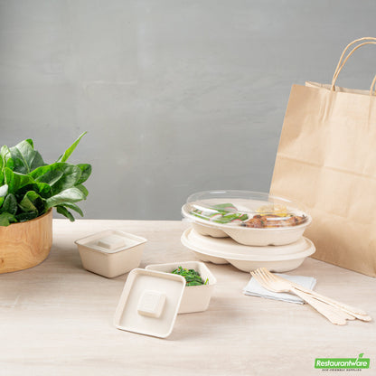Wholesale Restaurantware Pulp Tek Square Natural Sugarcane / Bagasse Flat Lid - Fits 9 oz Bowl- Bulk