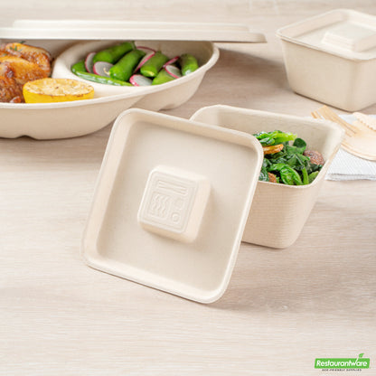 Wholesale Restaurantware Pulp Tek Square Natural Sugarcane / Bagasse Flat Lid - Fits 9 oz Bowl- Bulk