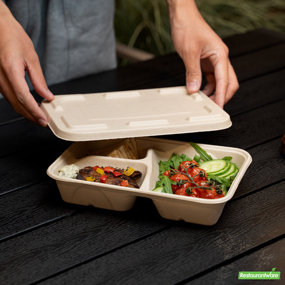 Wholesale Restaurantware Pulp Tek Rectangle Natural Sugarcane / Bagasse Flat Lid - Fits To Go Container- Bulk