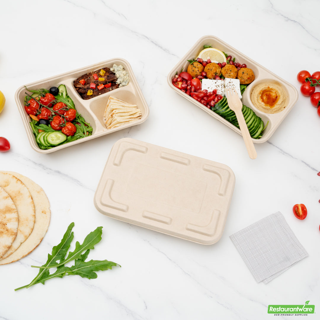 Wholesale Restaurantware Pulp Tek Rectangle Natural Sugarcane / Bagasse Flat Lid - Fits To Go Container- Bulk