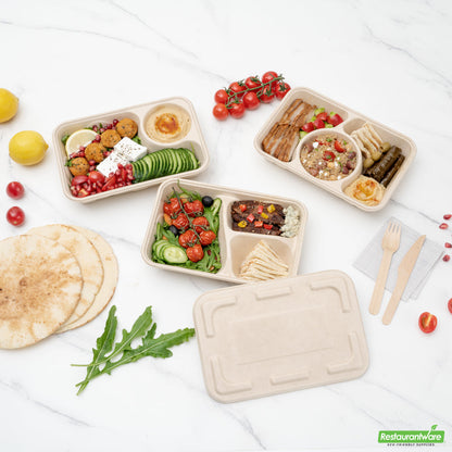 Wholesale Restaurantware Pulp Tek Rectangle Natural Sugarcane / Bagasse Flat Lid - Fits To Go Container- Bulk