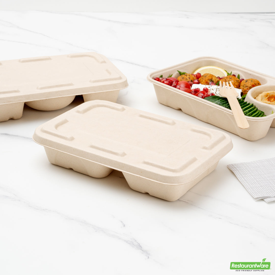 Wholesale Restaurantware Pulp Tek Rectangle Natural Sugarcane / Bagasse Flat Lid - Fits To Go Container- Bulk