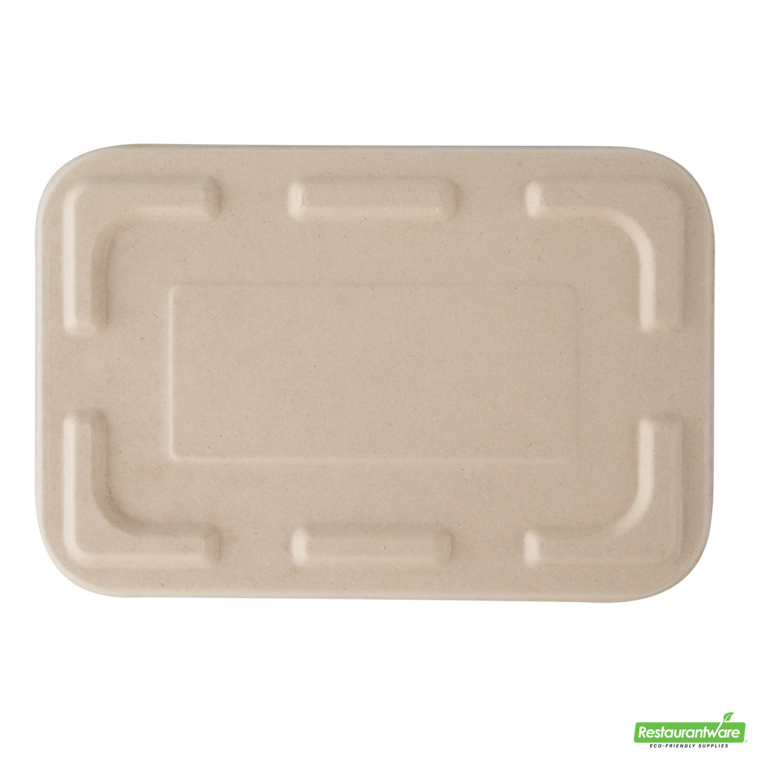 Wholesale Restaurantware Pulp Tek Rectangle Natural Sugarcane / Bagasse Flat Lid - Fits To Go Container- Bulk