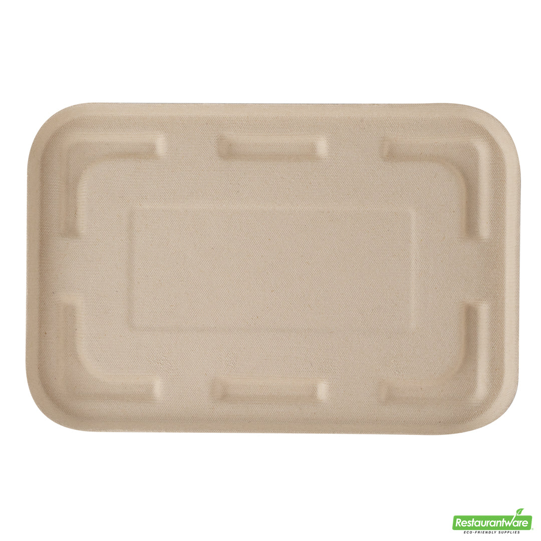 Wholesale Restaurantware Pulp Tek Rectangle Natural Sugarcane / Bagasse Flat Lid - Fits To Go Container- Bulk