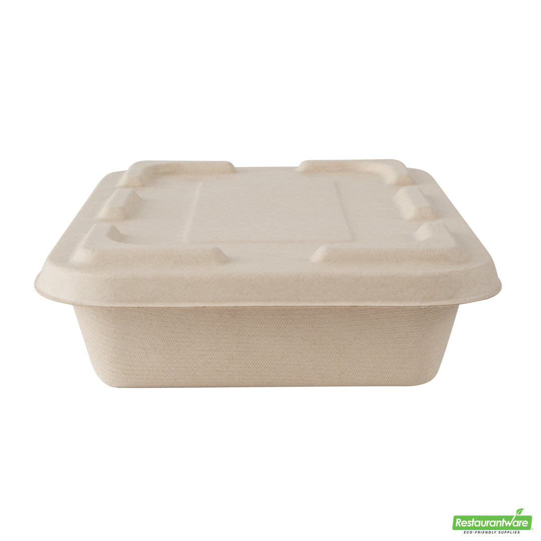 Wholesale Restaurantware Pulp Tek Rectangle Natural Sugarcane / Bagasse Flat Lid - Fits To Go Container- Bulk