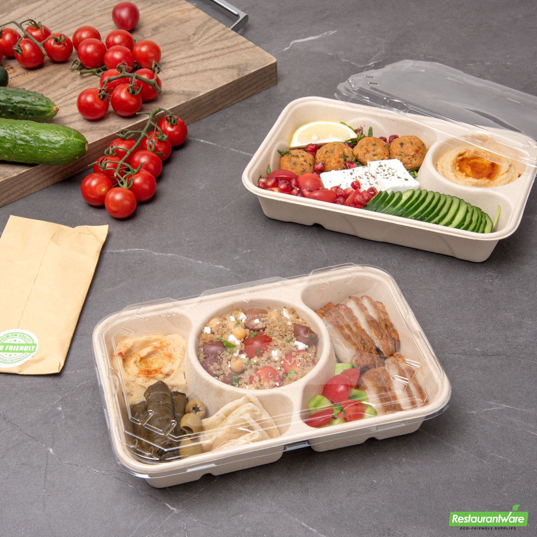 Wholesale Restaurantware Pulp Tek Rectangle Clear Plastic Flat Lid - Fits Bagasse to Go Container- Bulk