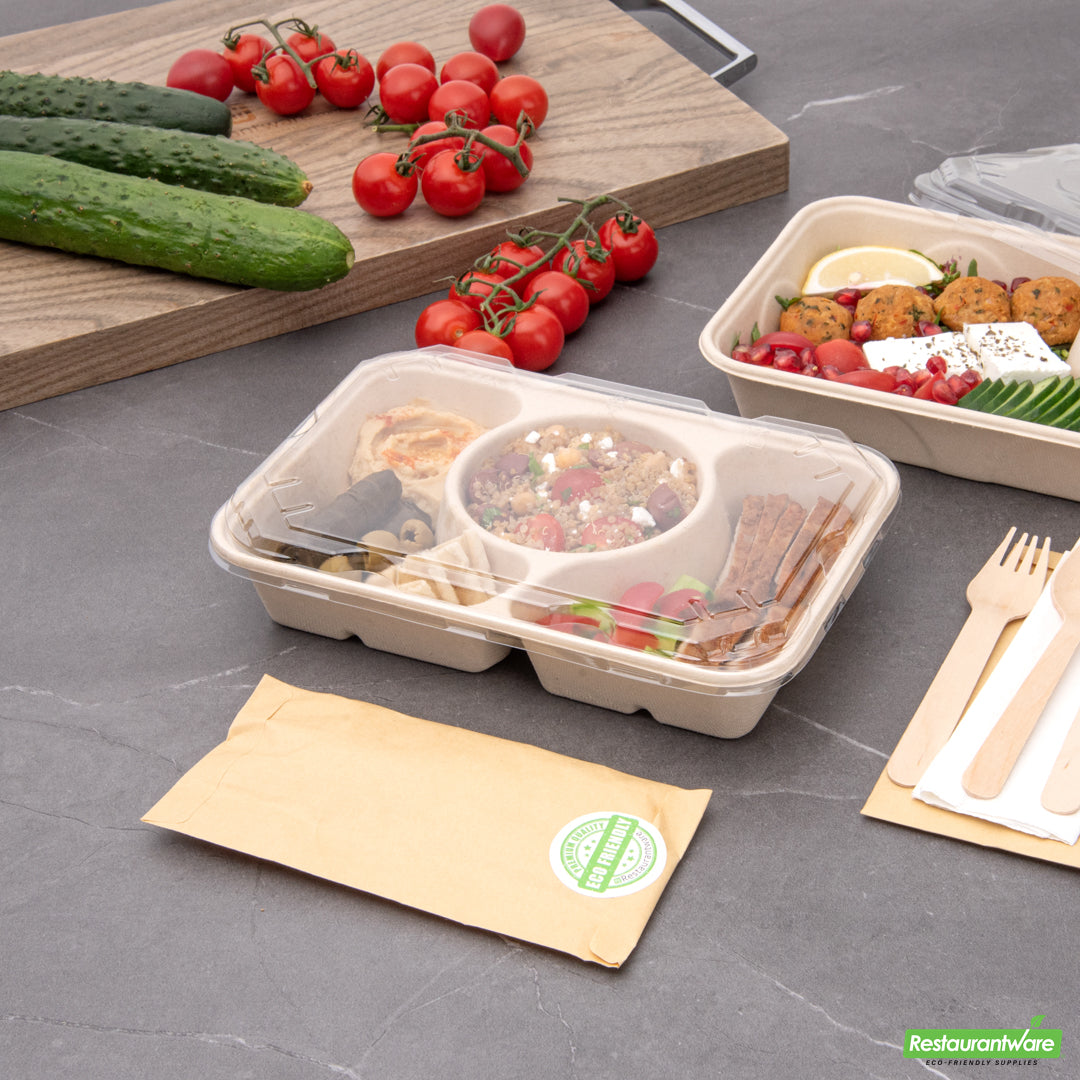 Wholesale Restaurantware Pulp Tek Rectangle Clear Plastic Flat Lid - Fits Bagasse to Go Container- Bulk