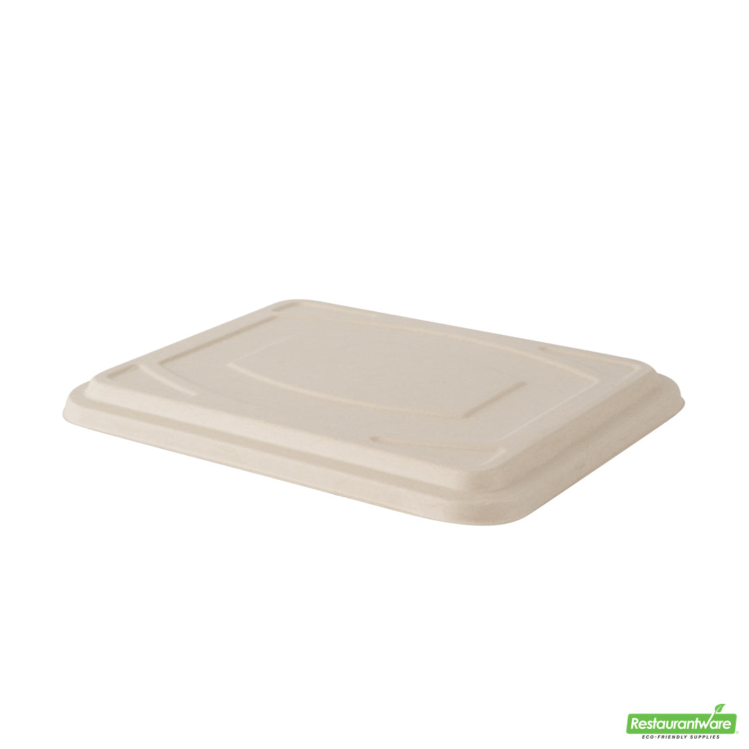 Wholesale Restaurantware Pulp Tek Rectangle Natural Bagasse Flat Lid - Fits To Go Trays- Bulk