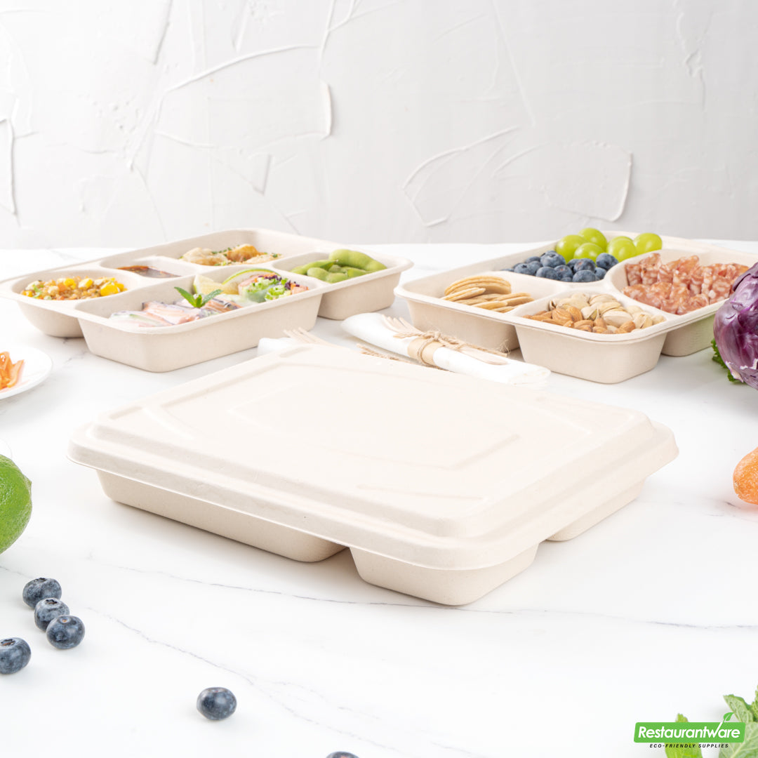 Wholesale Restaurantware Pulp Tek Rectangle Natural Bagasse Flat Lid - Fits To Go Trays- Bulk