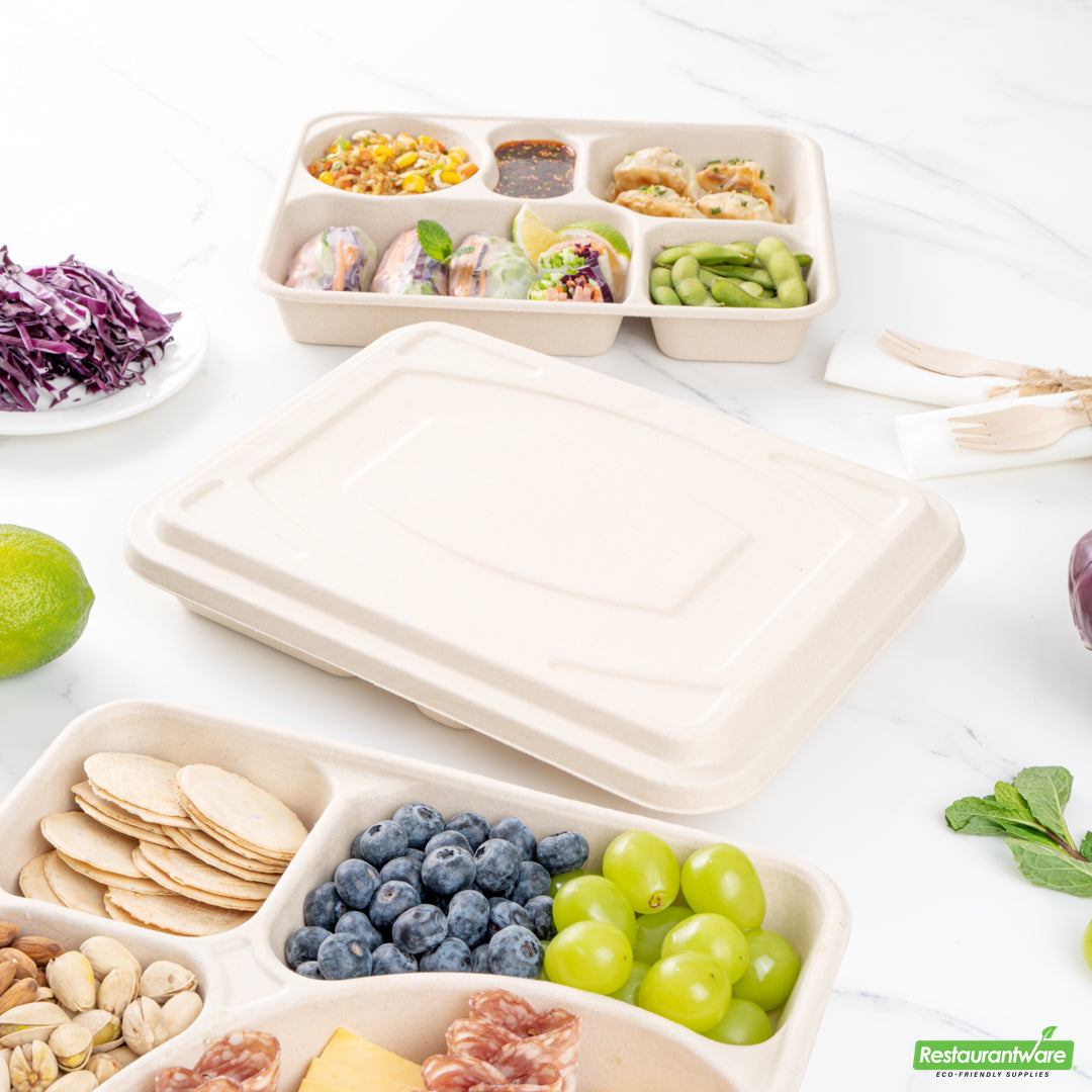 Wholesale Restaurantware Pulp Tek Rectangle Natural Bagasse Flat Lid - Fits To Go Trays- Bulk