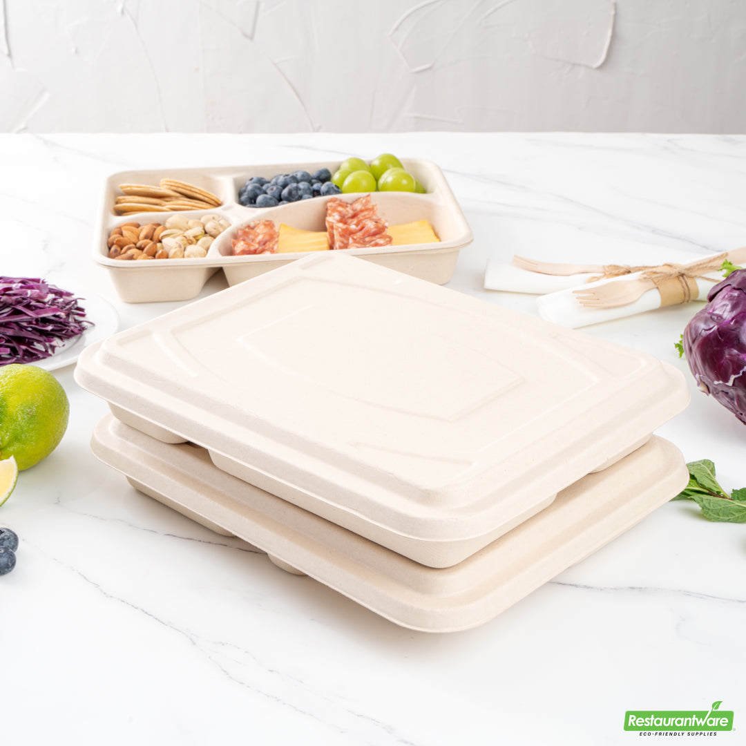 Wholesale Restaurantware Pulp Tek Rectangle Natural Bagasse Flat Lid - Fits To Go Trays- Bulk
