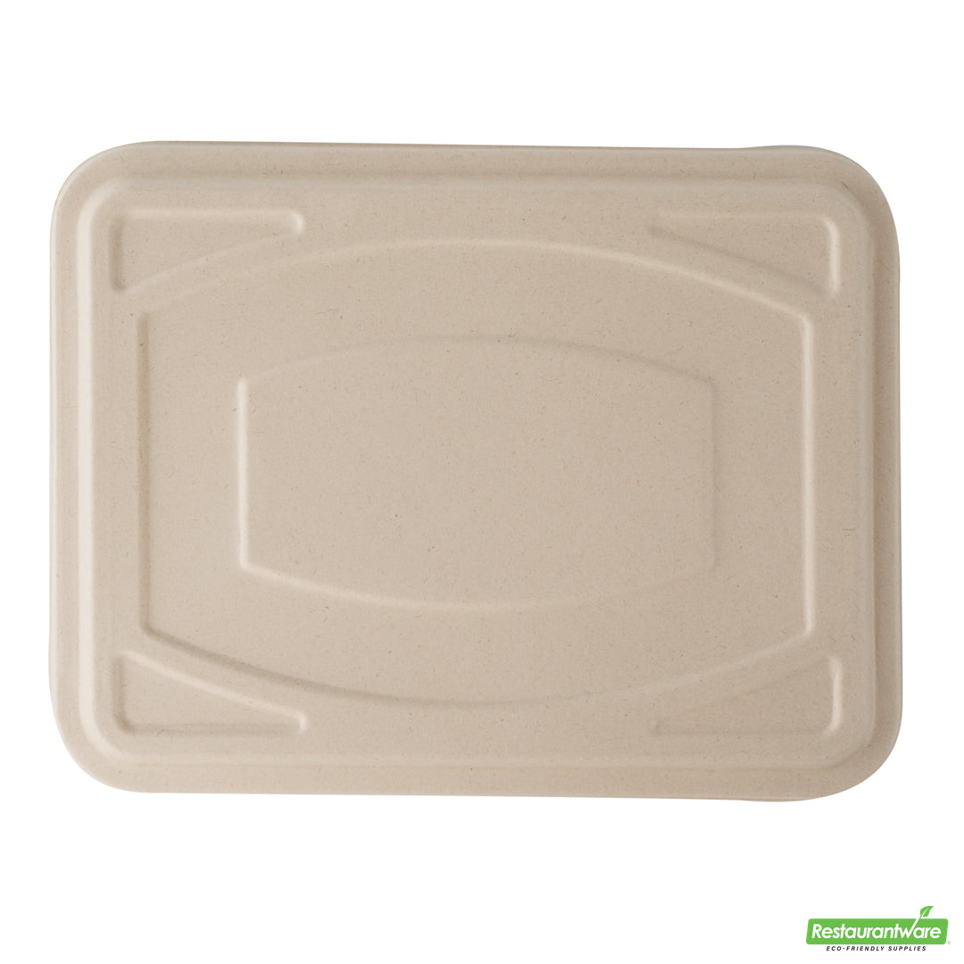Wholesale Restaurantware Pulp Tek Rectangle Natural Bagasse Flat Lid - Fits To Go Trays- Bulk