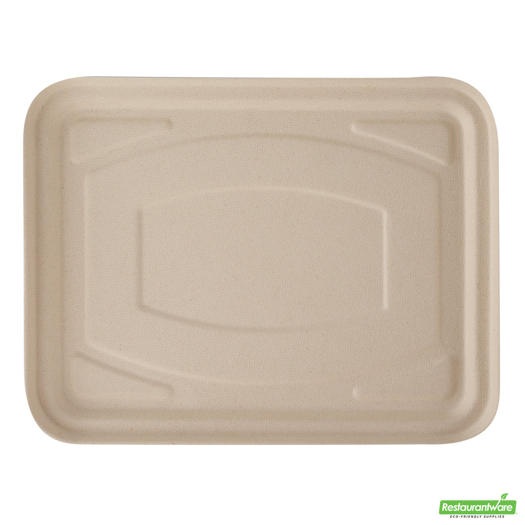 Wholesale Restaurantware Pulp Tek Rectangle Natural Bagasse Flat Lid - Fits To Go Trays- Bulk