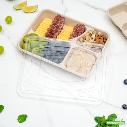 Wholesale Restaurantware Pulp Tek Rectangle Clear Plastic Flat Lid - Fits To Go Trays- Bulk