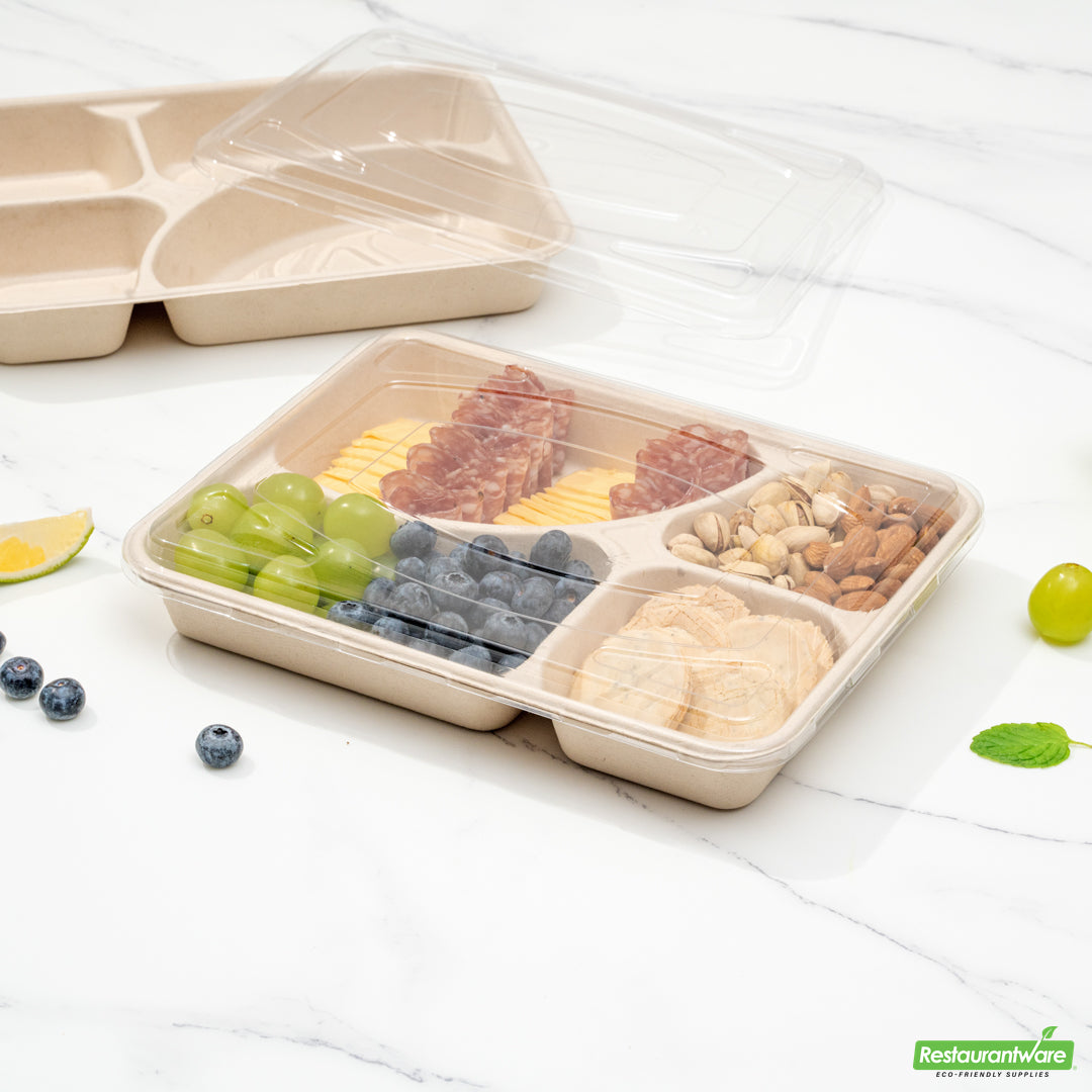 Wholesale Restaurantware Pulp Tek Rectangle Clear Plastic Flat Lid - Fits To Go Trays- Bulk