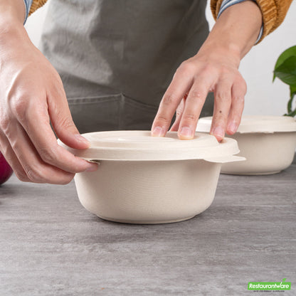 Wholesale Restaurantware Pulp Tek Round Natural Sugarcane / Bagasse Flat Lid - Fits To Go Bowl- Bulk