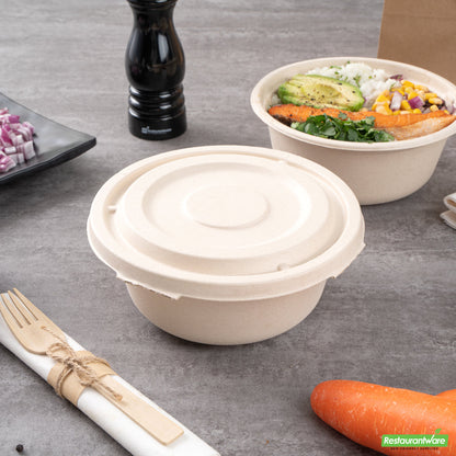 Wholesale Restaurantware Pulp Tek Round Natural Sugarcane / Bagasse Flat Lid - Fits To Go Bowl- Bulk
