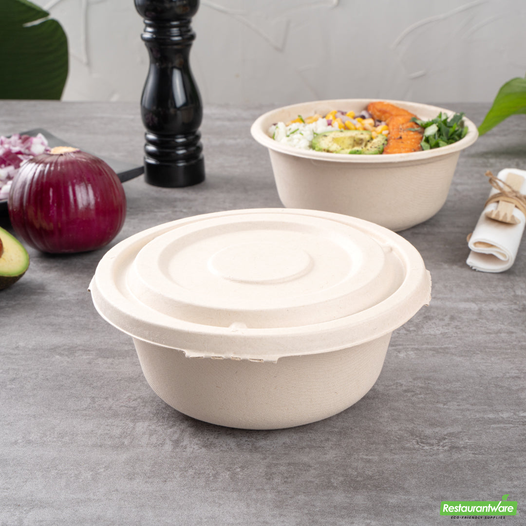 Wholesale Restaurantware Pulp Tek Round Natural Sugarcane / Bagasse Flat Lid - Fits To Go Bowl- Bulk