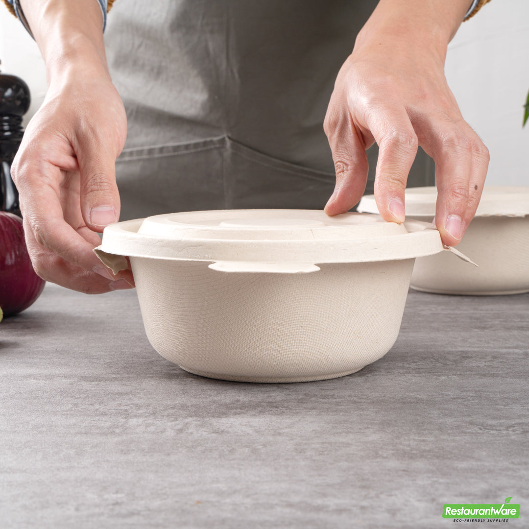 Wholesale Restaurantware Pulp Tek Round Natural Sugarcane / Bagasse Flat Lid - Fits To Go Bowl- Bulk