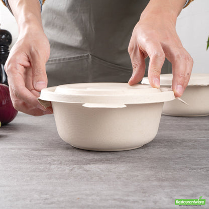 Wholesale Restaurantware Pulp Tek Round Natural Sugarcane / Bagasse Flat Lid - Fits To Go Bowl- Bulk