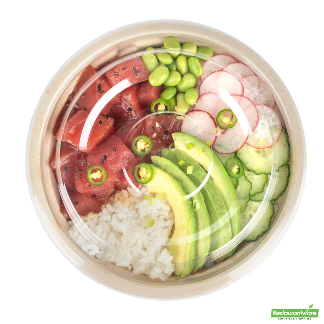 Wholesale Restaurantware Pulp Tek Round Clear Plastic Flat Lid - Fits Bagasse to Go Bowl- Bulk