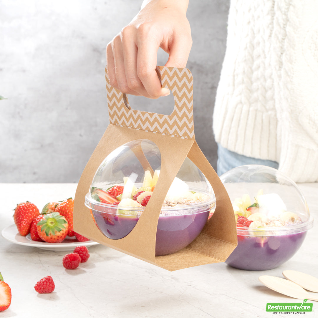 Wholesale Restaurantware Thermo Tek Kraft Paper Sphere Salad Container Carrier - Fits 12 oz- Bulk