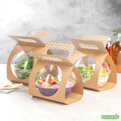 Wholesale Restaurantware Thermo Tek Kraft Paper Sphere Salad Container Carrier - Fits 12 oz- Bulk
