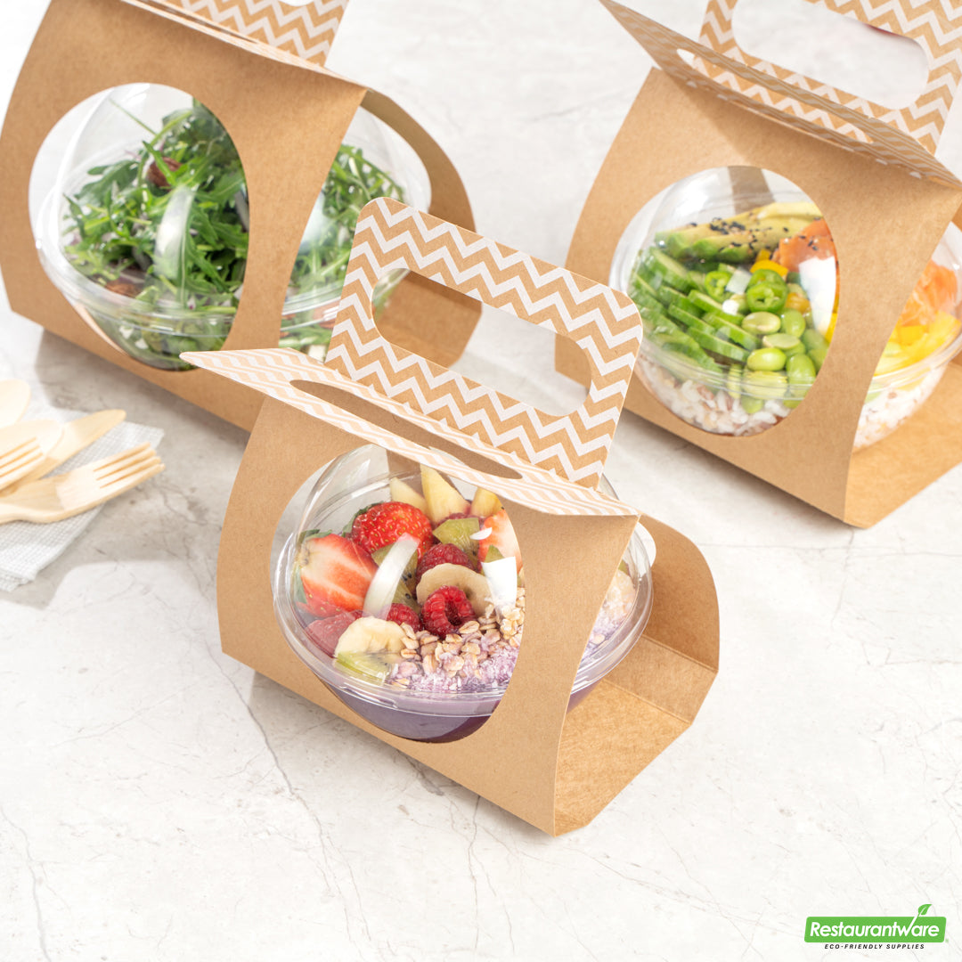 Wholesale Restaurantware Thermo Tek Kraft Paper Sphere Salad Container Carrier - Fits 12 oz- Bulk