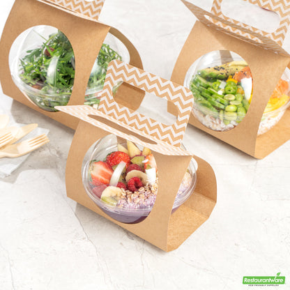 Wholesale Restaurantware Thermo Tek Kraft Paper Sphere Salad Container Carrier - Fits 12 oz- Bulk