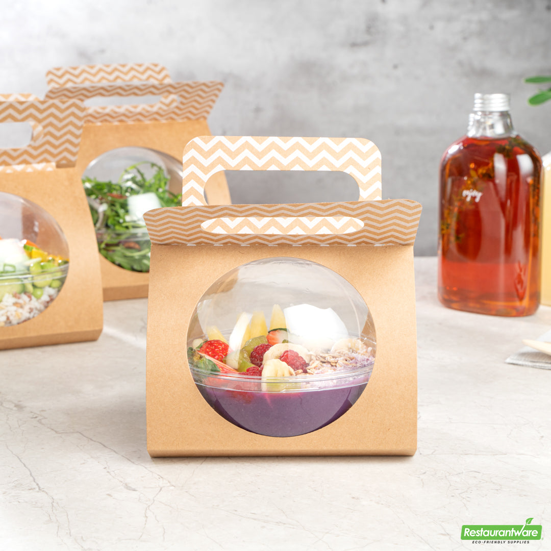 Wholesale Restaurantware Thermo Tek Kraft Paper Sphere Salad Container Carrier - Fits 12 oz- Bulk