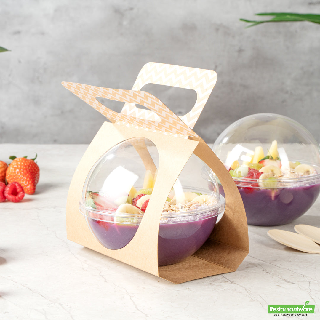 Wholesale Restaurantware Thermo Tek Kraft Paper Sphere Salad Container Carrier - Fits 12 oz- Bulk