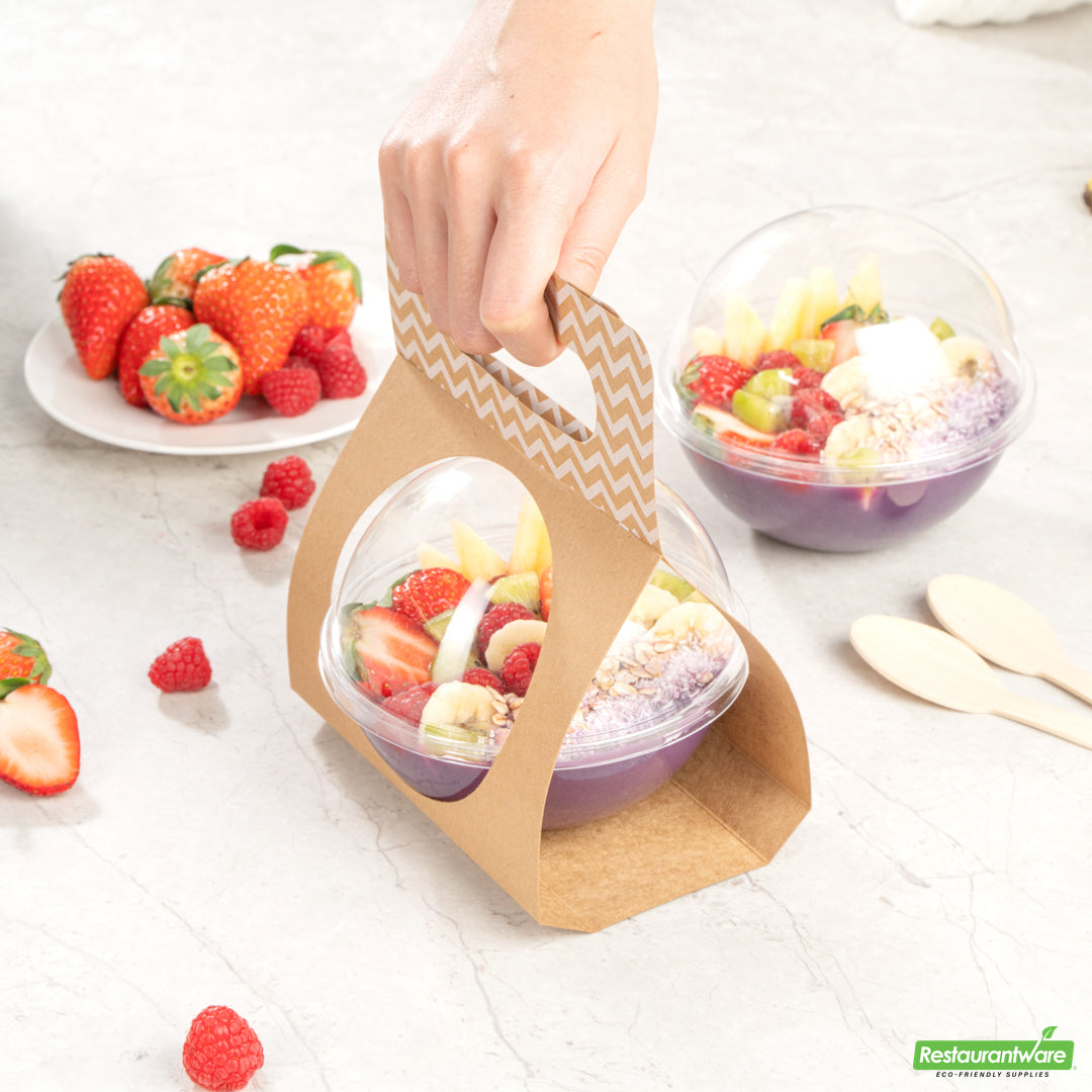 Wholesale Restaurantware Thermo Tek Kraft Paper Sphere Salad Container Carrier - Fits 12 oz- Bulk