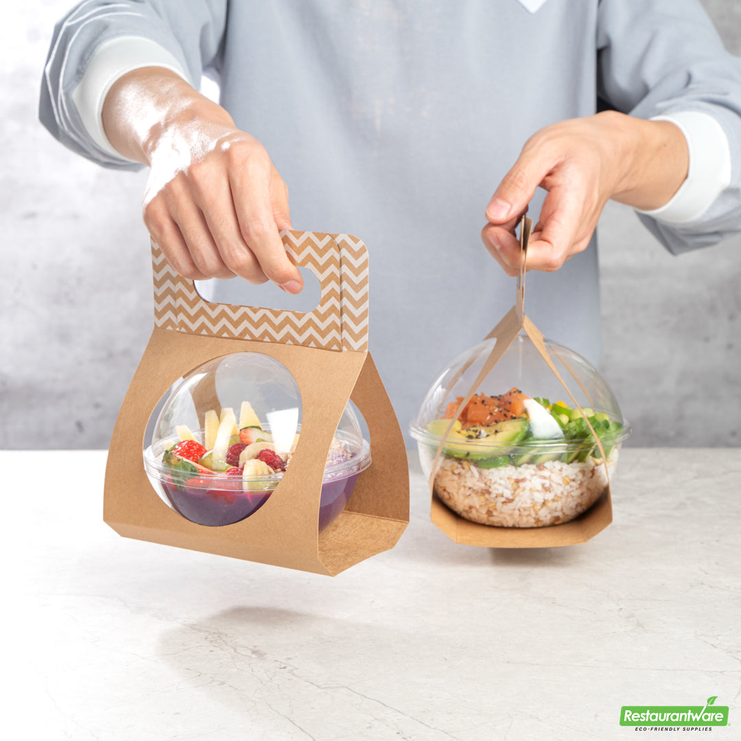 Wholesale Restaurantware Thermo Tek Kraft Paper Sphere Salad Container Carrier - Fits 12 oz- Bulk