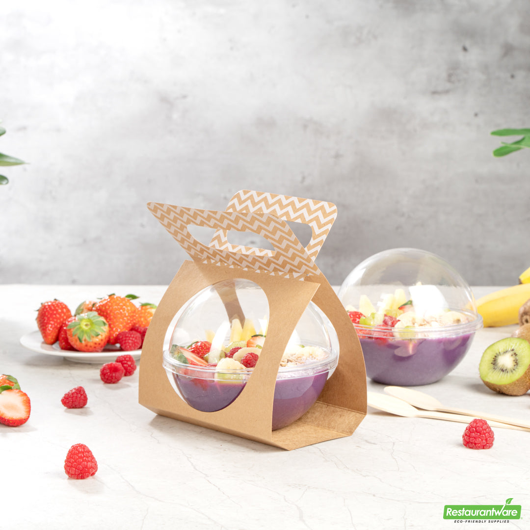 Wholesale Restaurantware Thermo Tek Kraft Paper Sphere Salad Container Carrier - Fits 12 oz- Bulk