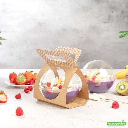 Wholesale Restaurantware Thermo Tek Kraft Paper Sphere Salad Container Carrier - Fits 12 oz- Bulk