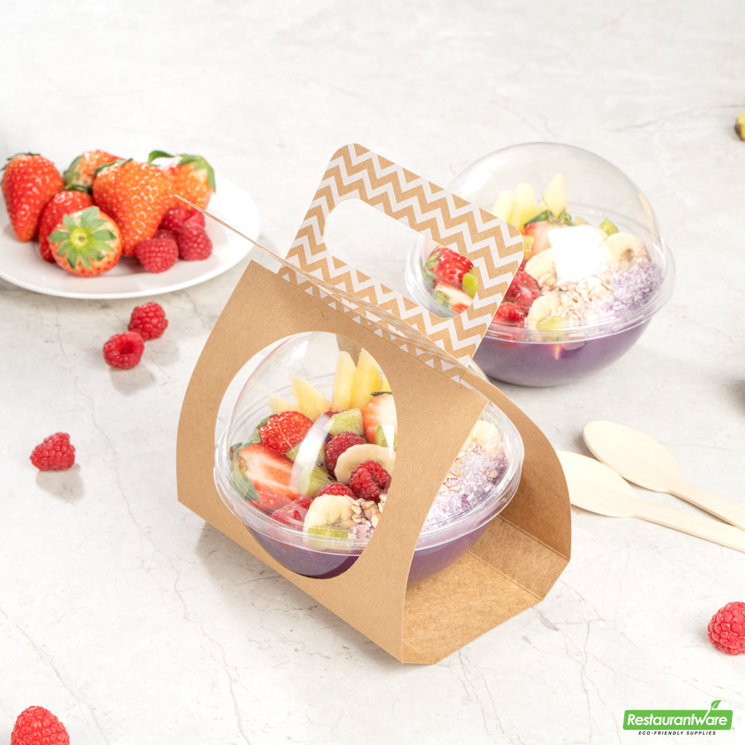 Wholesale Restaurantware Thermo Tek Kraft Paper Sphere Salad Container Carrier - Fits 12 oz- Bulk