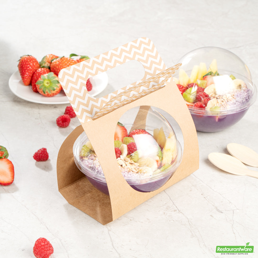 Wholesale Restaurantware Thermo Tek Kraft Paper Sphere Salad Container Carrier - Fits 12 oz- Bulk
