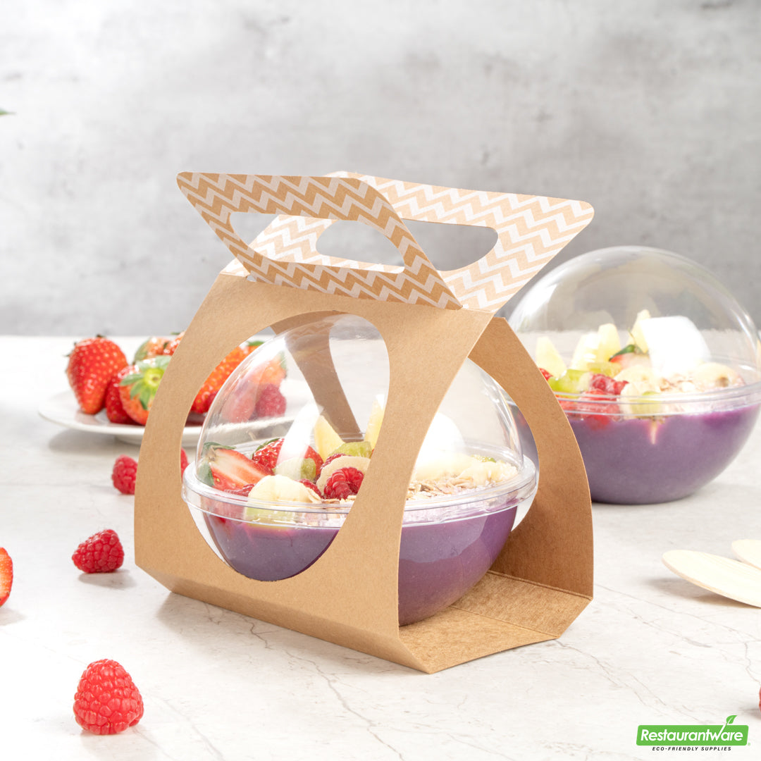 Wholesale Restaurantware Thermo Tek Kraft Paper Sphere Salad Container Carrier - Fits 12 oz- Bulk
