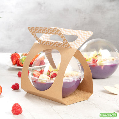 Wholesale Restaurantware Thermo Tek Kraft Paper Sphere Salad Container Carrier - Fits 12 oz- Bulk
