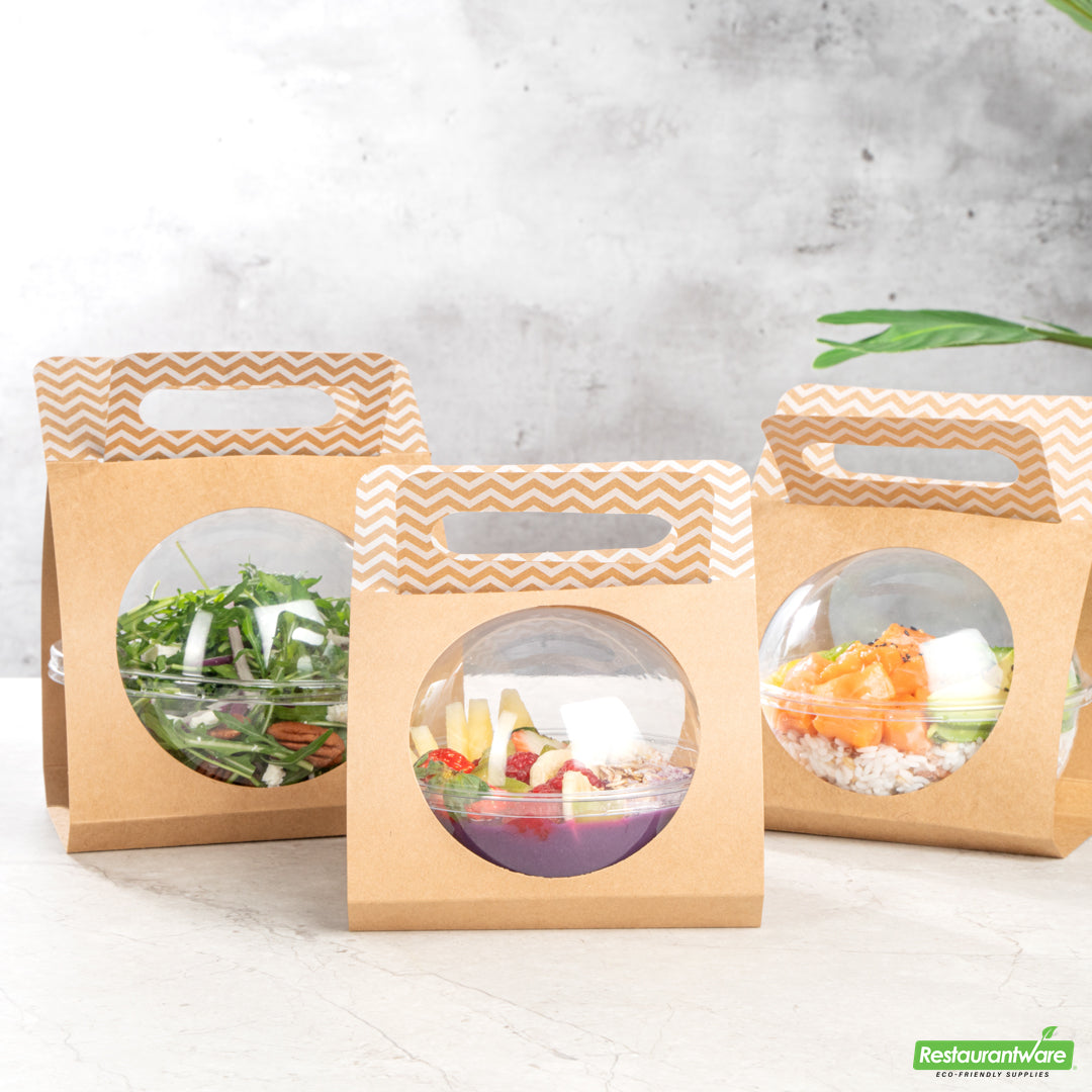 Wholesale Restaurantware Thermo Tek Kraft Paper Sphere Salad Container Carrier - Fits 12 oz- Bulk
