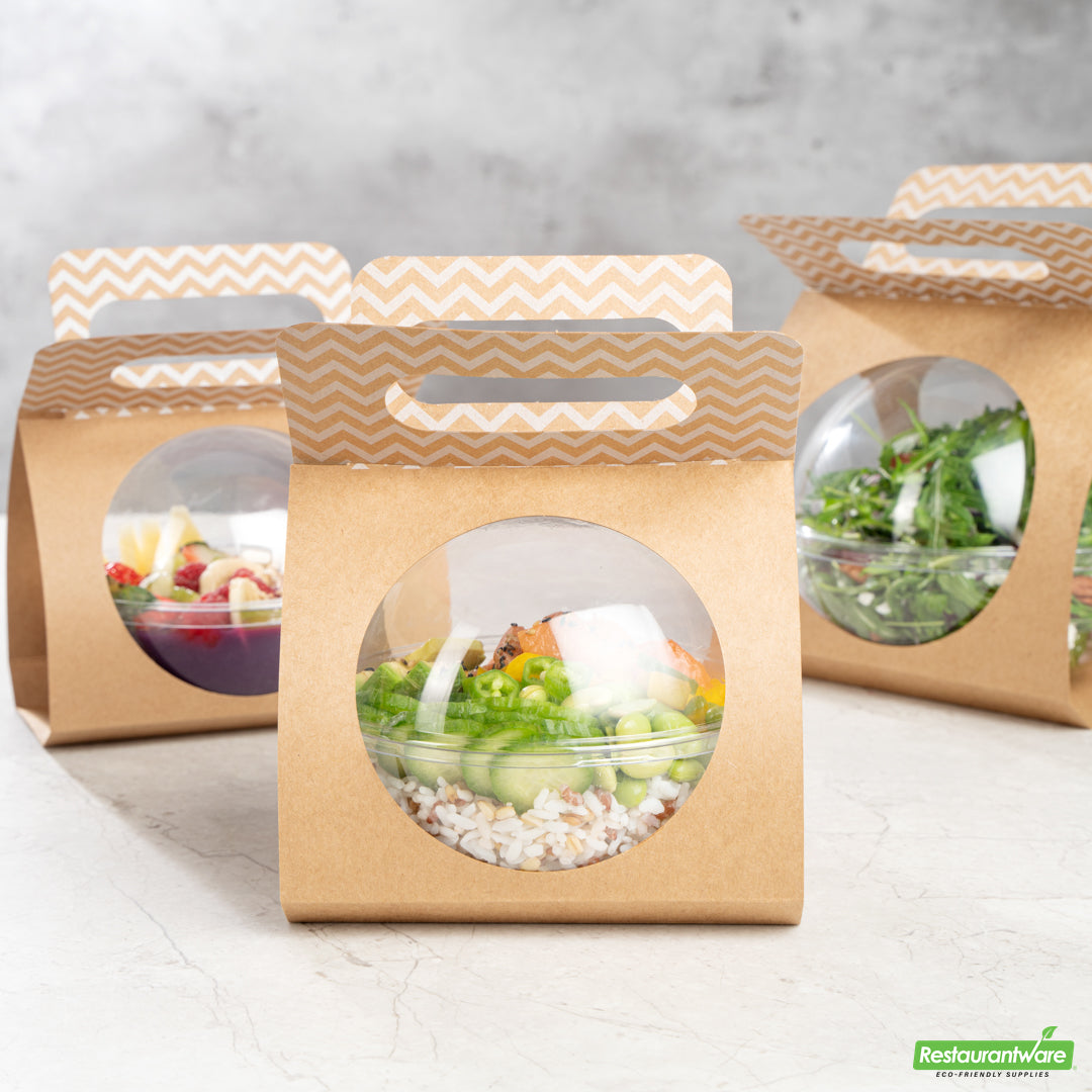 Wholesale Restaurantware Thermo Tek Kraft Paper Sphere Salad Container Carrier - Fits 21 oz- Bulk