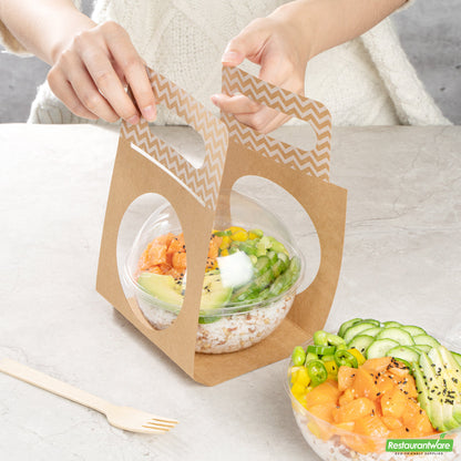 Wholesale Restaurantware Thermo Tek Kraft Paper Sphere Salad Container Carrier - Fits 21 oz- Bulk